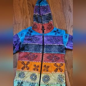 Bohemian Style Distressed Look Embroidered Zip Up Shirt Jacket Size Small